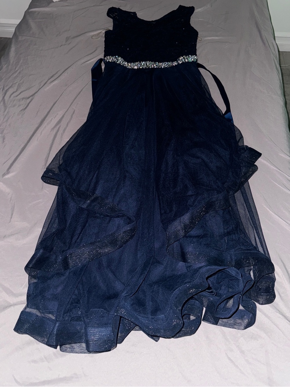 Navy A-Line Tulle Skirt with Jeweled Waistband